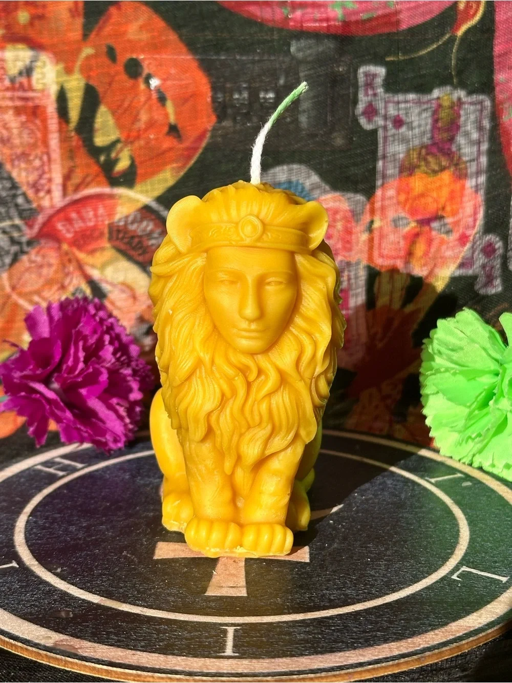Handmade Lion Guardian Candle – Golden Lion with Human Face